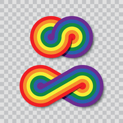Set of rainbow infinity sign vector icon isolated on transparent background.