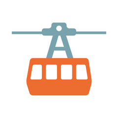 Cable Car Illustration, Clipart of Mountain Gondola Transport, Isolated on White Background