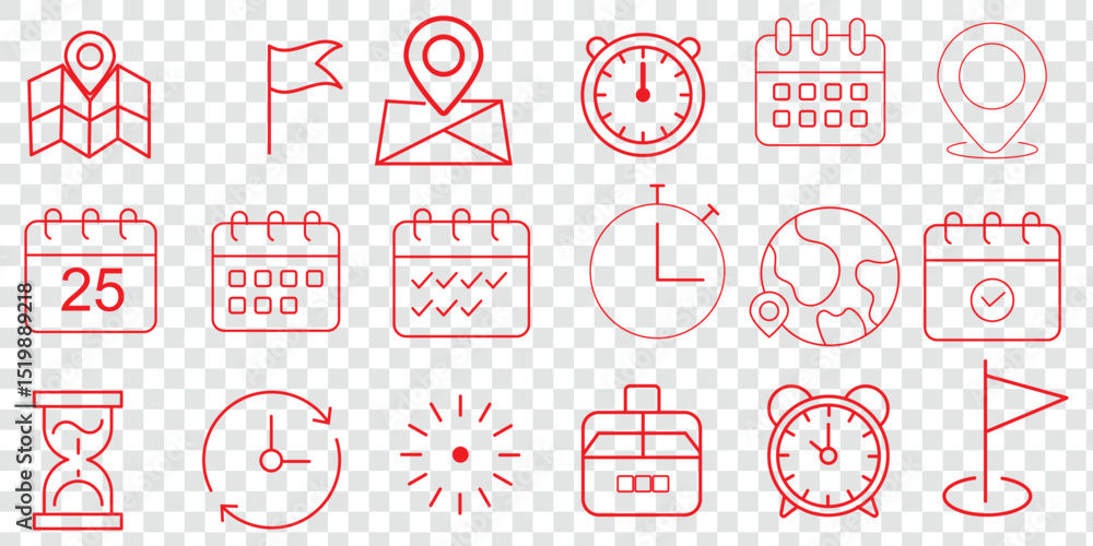Poster time, date and address line icons set. editable stroke for mobile and web. isolated on white backgro