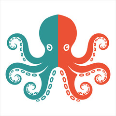 Colorful Octopus Vector Logo. Split Symmetrical Tentacles Illustration for Nautical, Marine, or Animal Designs.