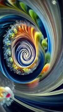 Colorful swirling vortex of flowers and water elements in an abstract design with vibrant hues