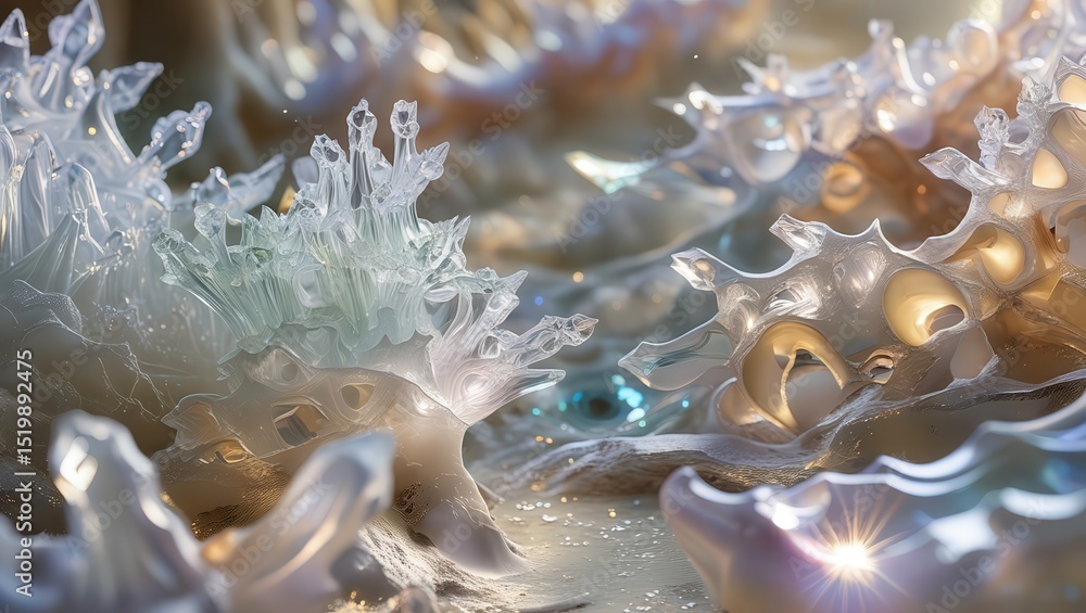 Aufkleber Close up of abstract translucent formations with iridescent shimmer and subtle light play