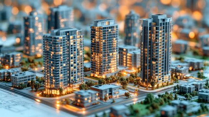 Naklejka premium City model, illuminated at night