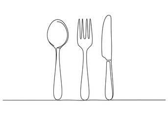 Simple Line Drawing: Spoon, Fork, Knife Cutlery Illustration - Restaurant Menu Design Element