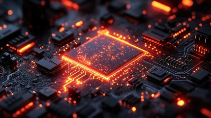 Obraz premium Close-up glowing CPU on circuit board