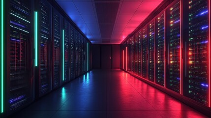 High-tech server room with vibrant lighting