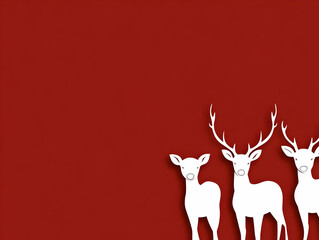 Three White Deer Silhouettes on a Red Background: A Festive Papercut Illustration Design