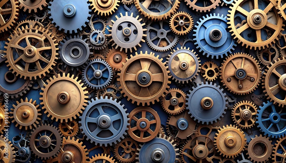 Poster intricate mechanical seamless pattern of interlocking gears and cogs illustration