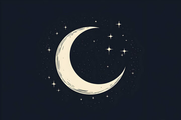 Crescent Moon and Stars: A Hand-Drawn Celestial Illustration on Dark Background