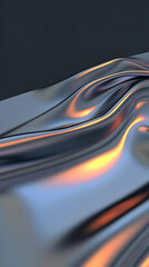 Abstract 3D Render of Smooth, Flowing Metallic Fabric with Warm Orange Highlights, Creating a Luxurious and Elegant Background