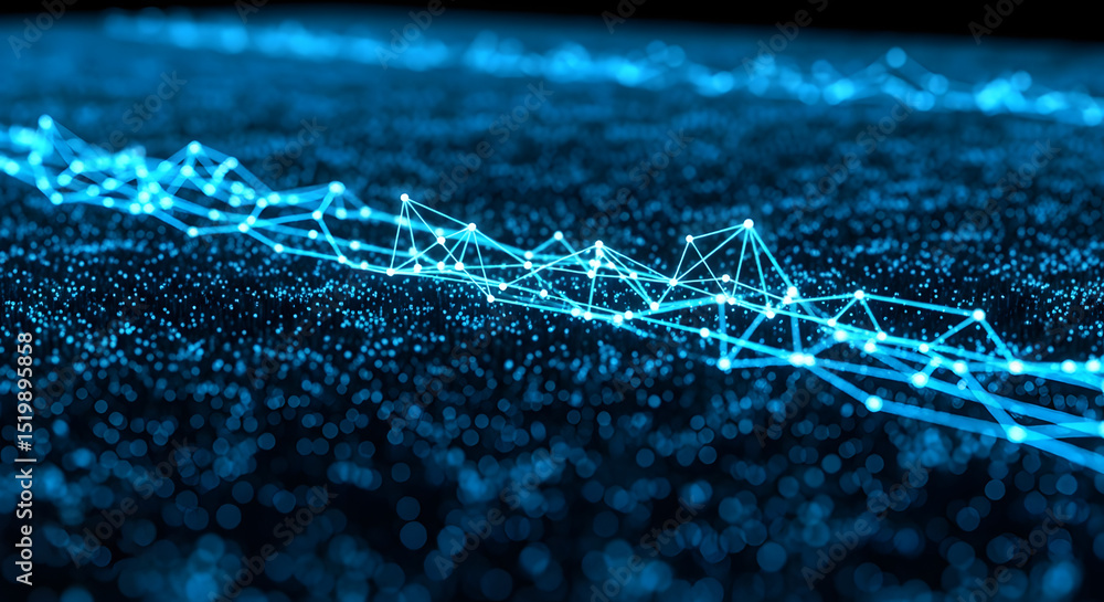 Poster abstract blue digital network connecting points and lines