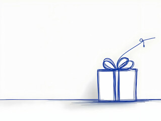 Sketch Illustration of a Gift Box with a Ribbon, a Simple and Minimalist Design on a White Background