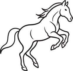 jumping horse line art, black outline, vector and illustration, coloring book page line art drawing