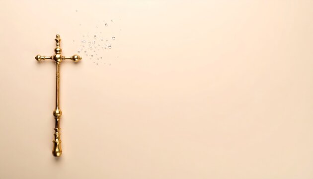 Elegant gold aspergillum on a cream background for religious ceremonies