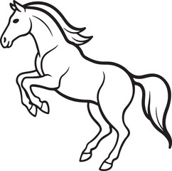 jumping horse line art, black outline, vector and illustration, coloring book page line art drawing