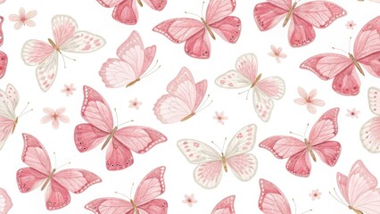 Watercolor butterfly pattern in shades of pink and white suitable for textiles and spring themed designs