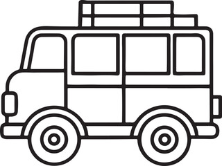 fire engine line art, black outline, vector and illustration, coloring book page line art drawing