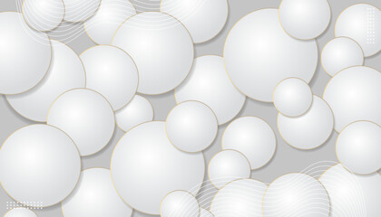 Abstract White Circles Pattern with Gold Accents Background.