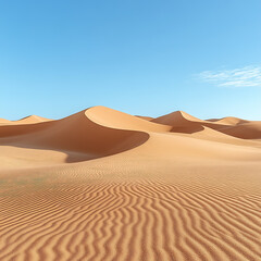 Golden Sand Dunes Under a Clear Blue Sky in a Serene Desert