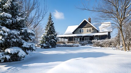 Snow covered house winter wonderland dream home
