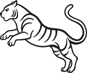 jumping tiger line art, black outline, vector and illustration, coloring book page line art drawing