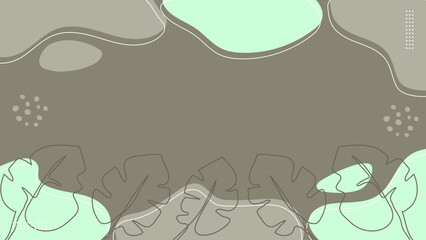 Botanical Green Nature Background with Line Art Monstera Leaf