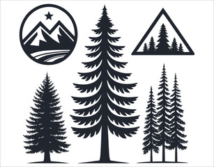 Obraz premium Simple Forest Fir Tree Silhouette Icons