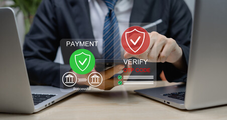 Payment concept to verify OTP cade for online payments with digital marketing, online purchases,...