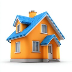 Orange house with blue roof isolated on a white background