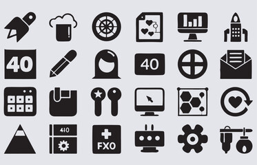 this image includes 40 clean black vector icons set silhouette Vector Art Illustration, set of icons for web design