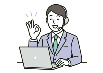 スーツ姿の男性オペレーターがOKサインをするイラスト