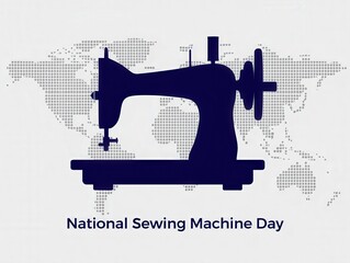 Sewing machine silhouette with world map for National Sewing Machine Day celebration
