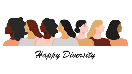 Women of different races and age standing together. Minimal flat style illustration.