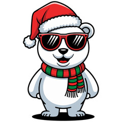 santa claus cartoon bear animal vector with santa claus hat,sunglass,animal vector.