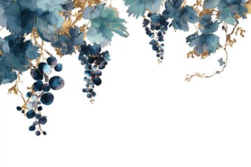 elegant Hellenic watercolor border with grape vines and Acropolis silhouette, minimal classic art