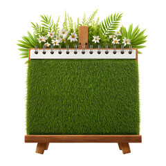 Modern decorative planter, vibrant greenery and flowers, wooden stand, ideal for indoor decor or office environments. Isolated on white background or PNG