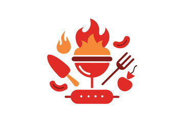 BBQ and grill themed food doodles with tasty elements collection vector art illustration