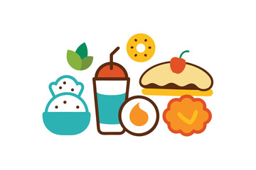 Brunch time food doodles with classic morning meal items vector art illustration