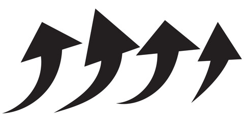 Black curved arrows icons set. Arrow sign in flat style. Wind movement image, process repeat symbol, rotation. Vector illustration.