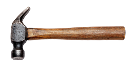 a hammer with a wooden handle on a white background