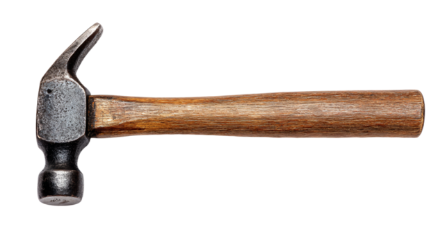 a hammer with a wooden handle on a white background