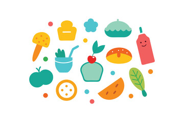 Cute hand drawn kitchen and food doodles in minimal line style vector art illustration