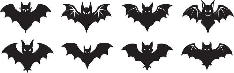 set of Halloween bat silhouette, black and white silhouette, vector and illustration