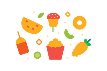 Finger foods and snack doodles in casual party menu style vector art illustration