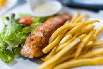 Grilled salmon with french fries