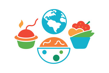 Global cuisine doodle set with international meal elements vector art illustration