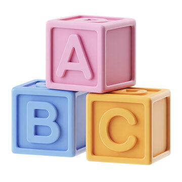 Three pastel abc blocks stacked isolated on transparent background