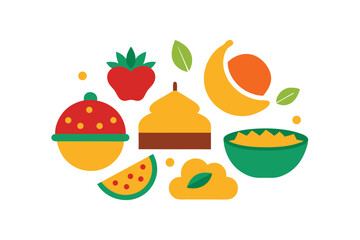 Traditional Indian food doodles with spice and curry dishes vector art illustration