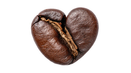 a heart shaped coffee bean with a crack in the middle