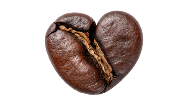 a heart shaped coffee bean with a crack in the middle